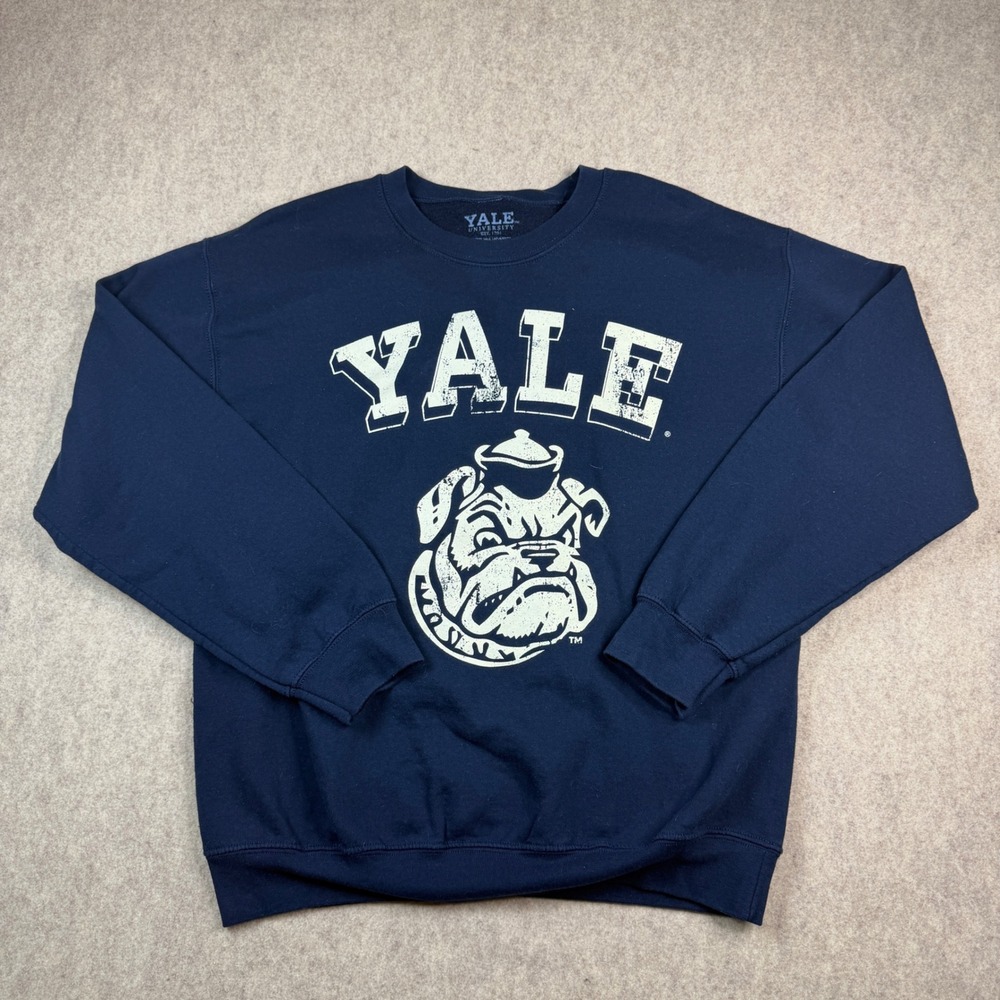 Yale University Bulldogs Crewneck Sweatshirt Navy Blue Graphic Fleece Men Medium
